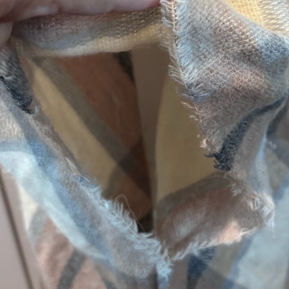 Plaid Fringe Open Front Poncho Wrap – Tan, Cream & Gray Checkered Shawl - Picture 7 of 13